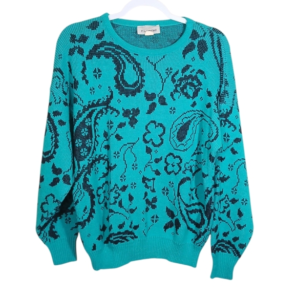 Vintage Retro 80's Teal Black Sweater - Picture 3 of 8